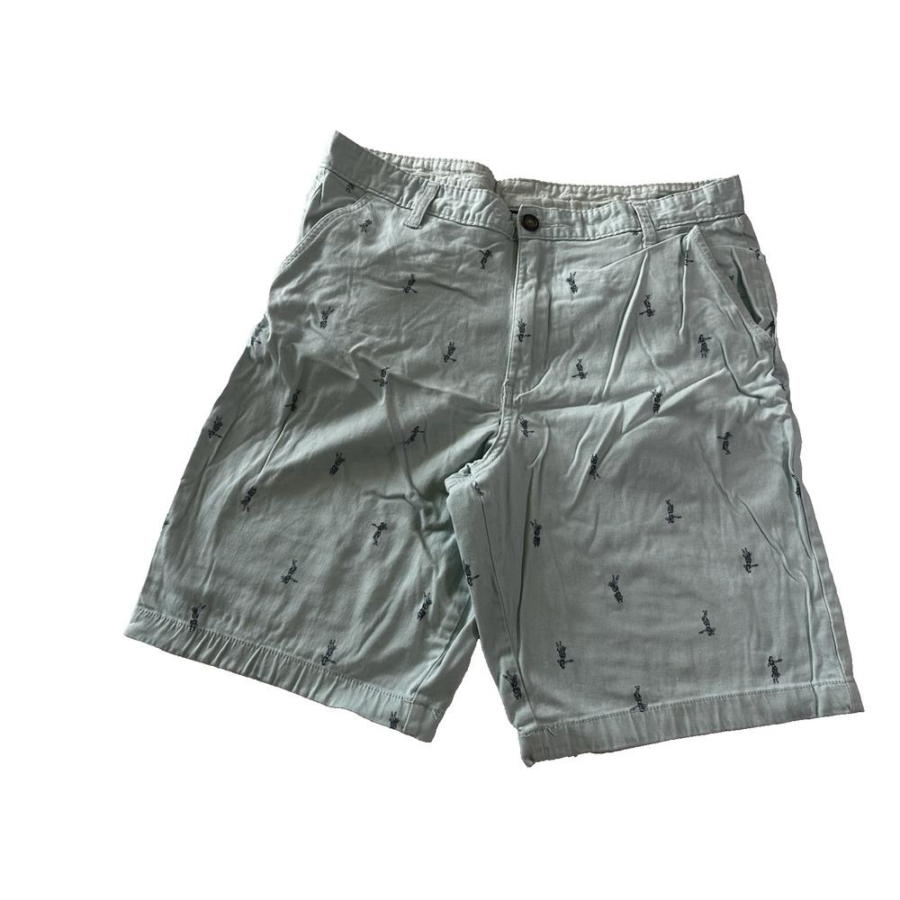 George Chino Shorts Teal Hawaiian Hula Dancers Luau Sz 34 Tropical Casual